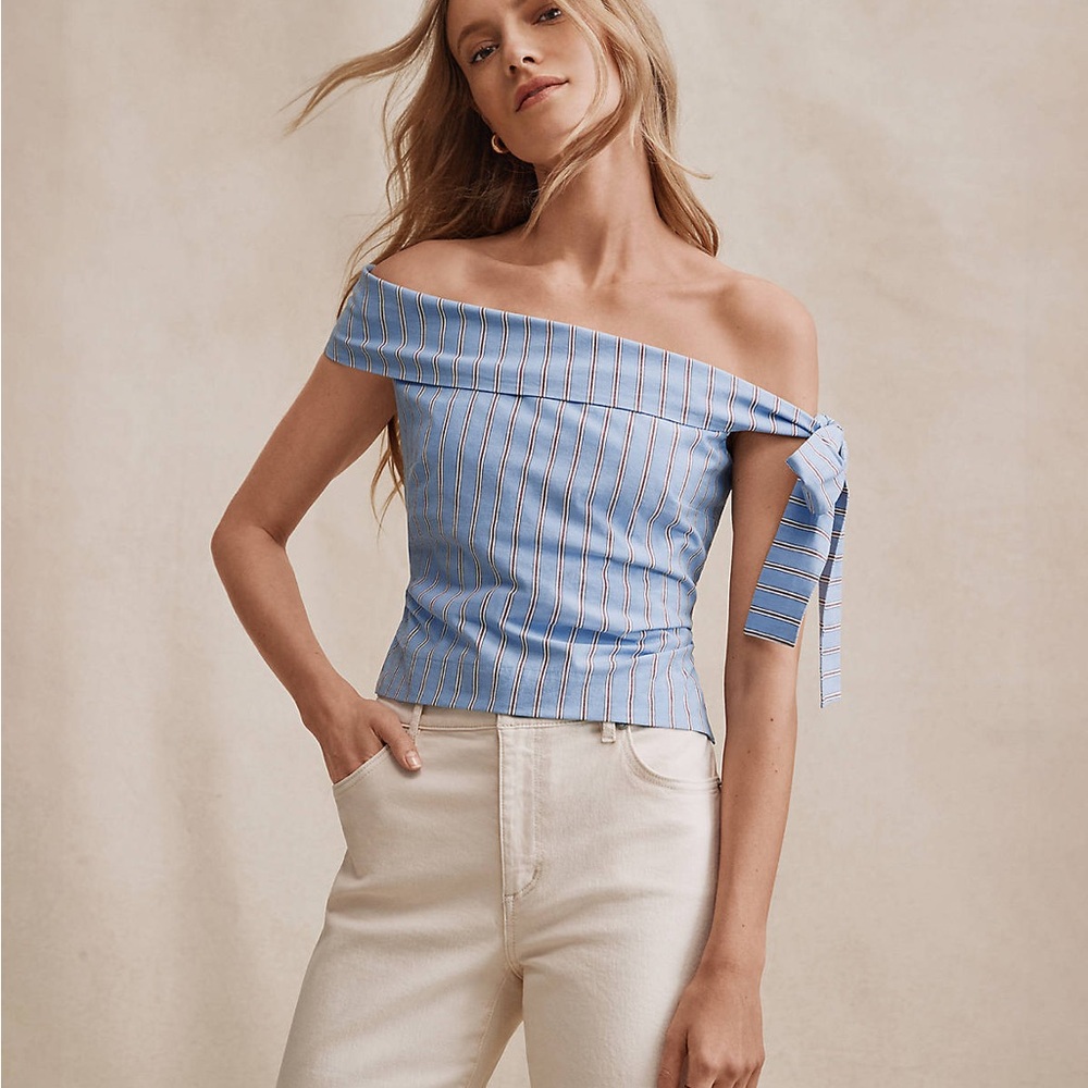 - LOFT Striped Tie One Shoulder Top